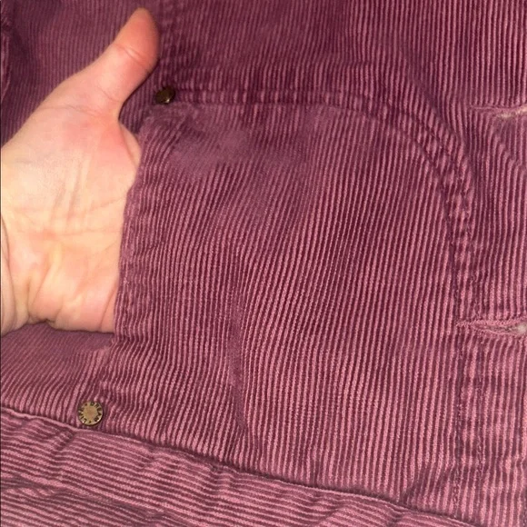 Plum fuchsia fur collar corduroy cropped light jacket - Picture 4 of 11